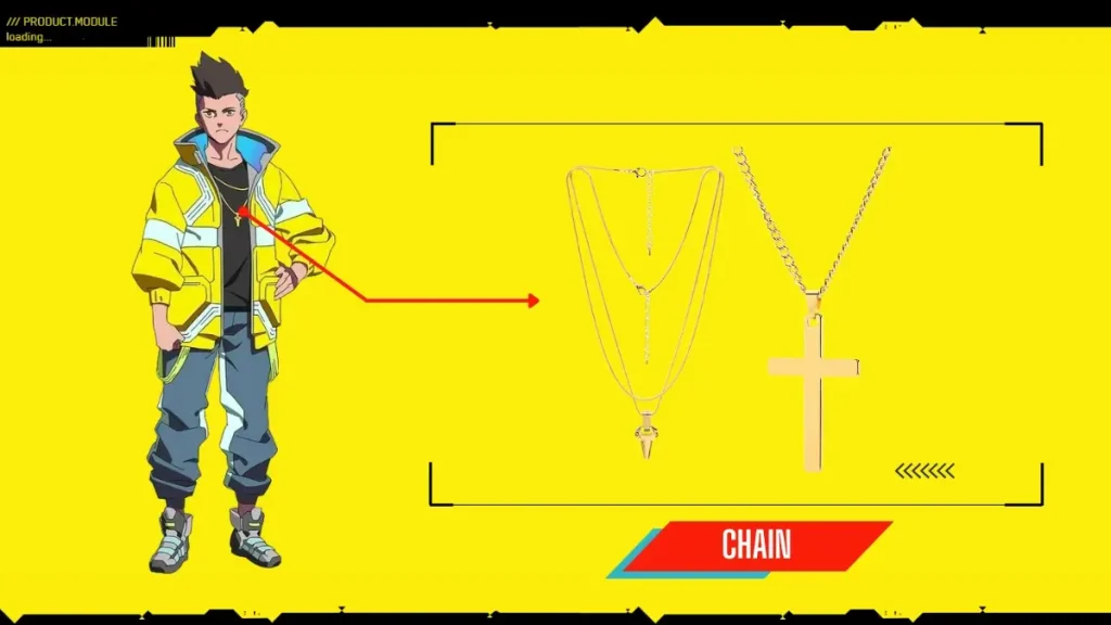 red arrow pointing to two david gold chains