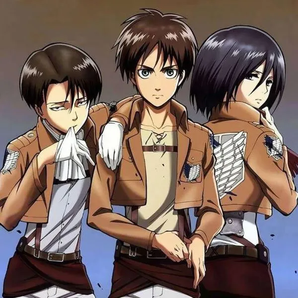 Anime Group pose with scout regiment brown jackets.