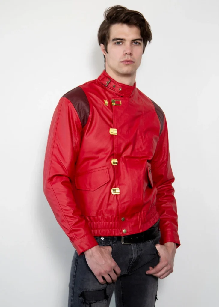 men wearing akira kaneda motorcycle red leather jacket