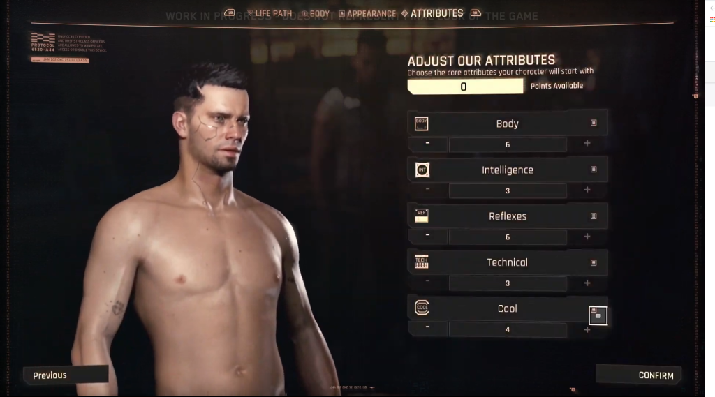 cyberpunk 2077 character attributes and stat setup