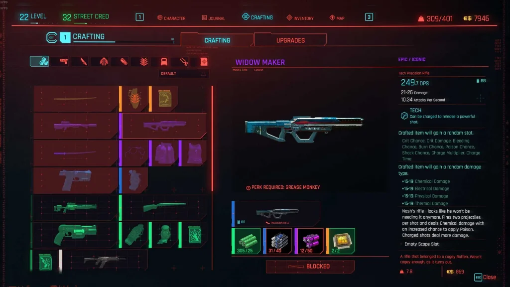 cyberpunk 2077 vendor and craftable weapons