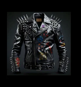 bold black color cyberpunk jacket front