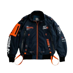 bold black & orange color cyberpunk jacket