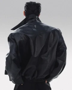 real life cyberpunk black jacket back view